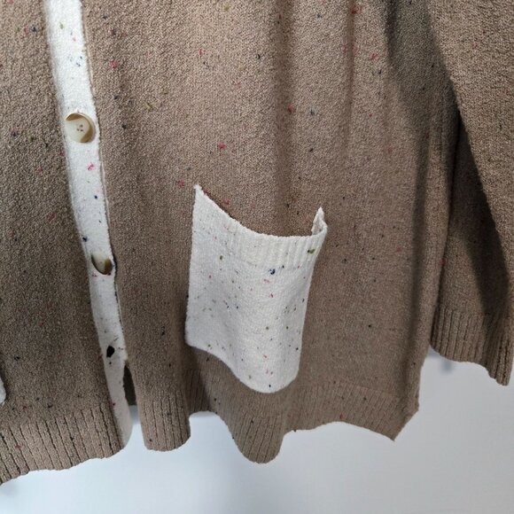 LOGO by Lori Goldstein Size 2X Tan Color Blocked Speckled  Button Front Cardigan - Picture 8 of 10